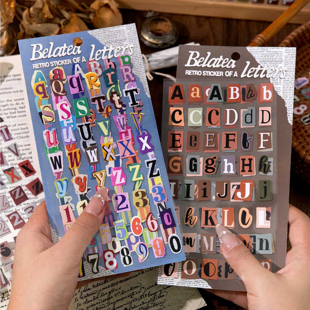 A to Z Alphabet 'Belated Retro' Letters Magazine Cutout 2-Sheet Sticker Sheet