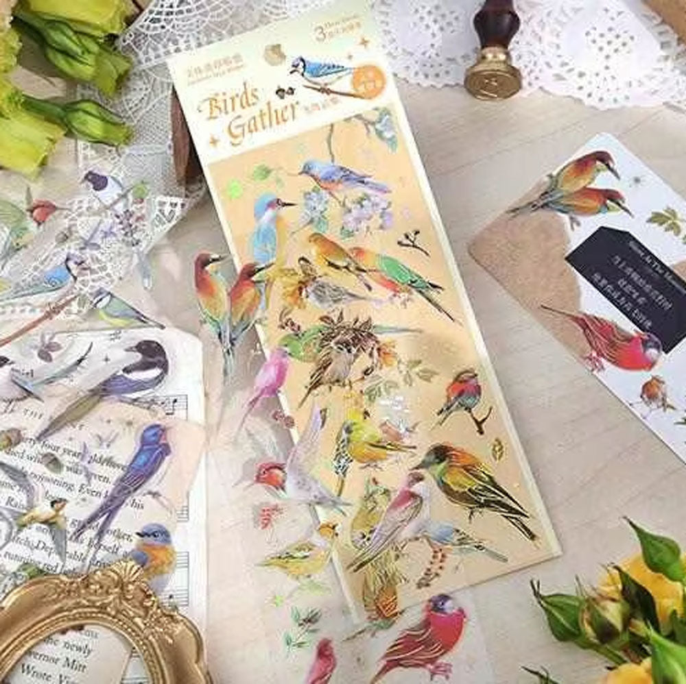 Birds Gather 3-Sheet 'Cardlover Deco Sticker' Stickers Sheet