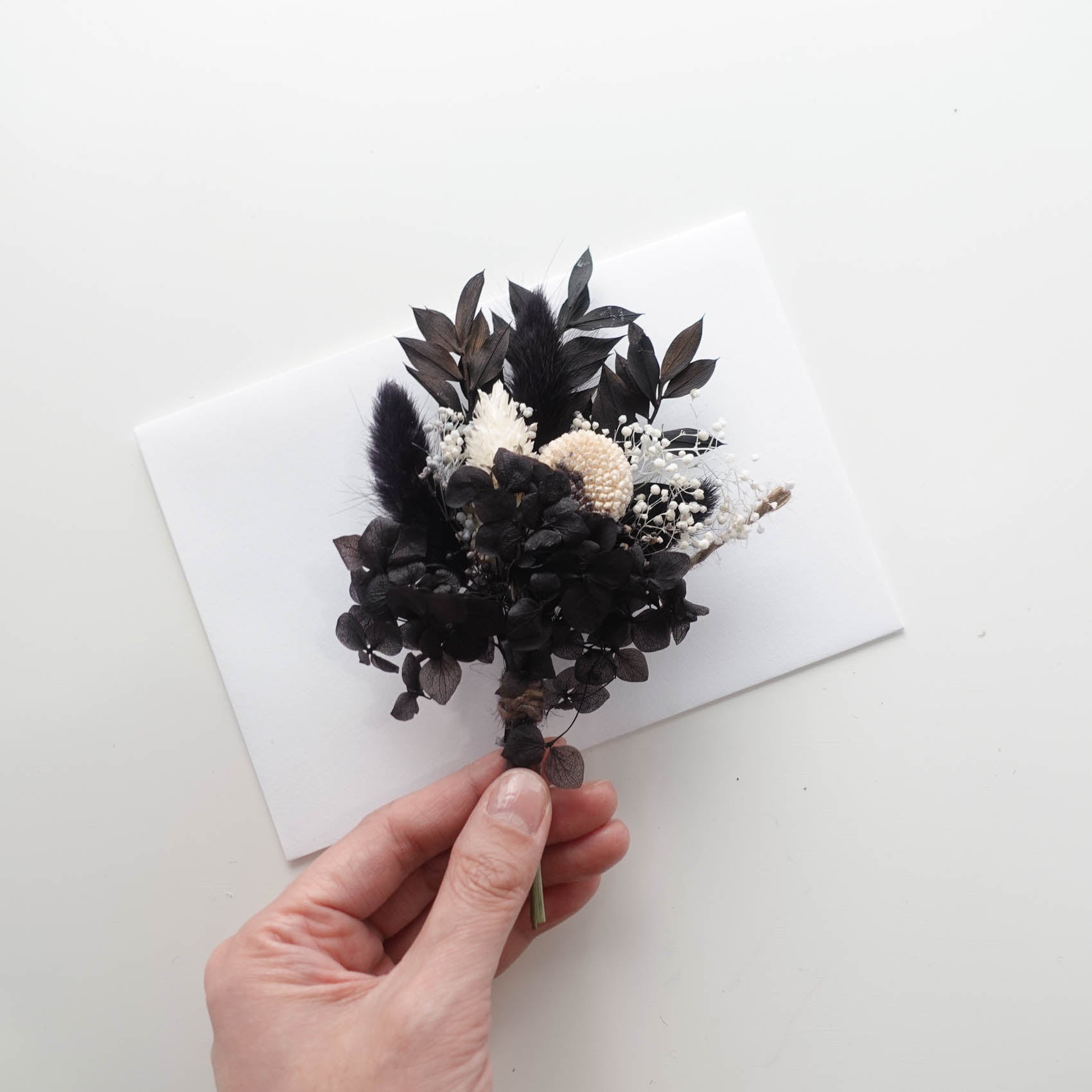 Monochrome Black & White Dried Posy Mini Bunch Flowers