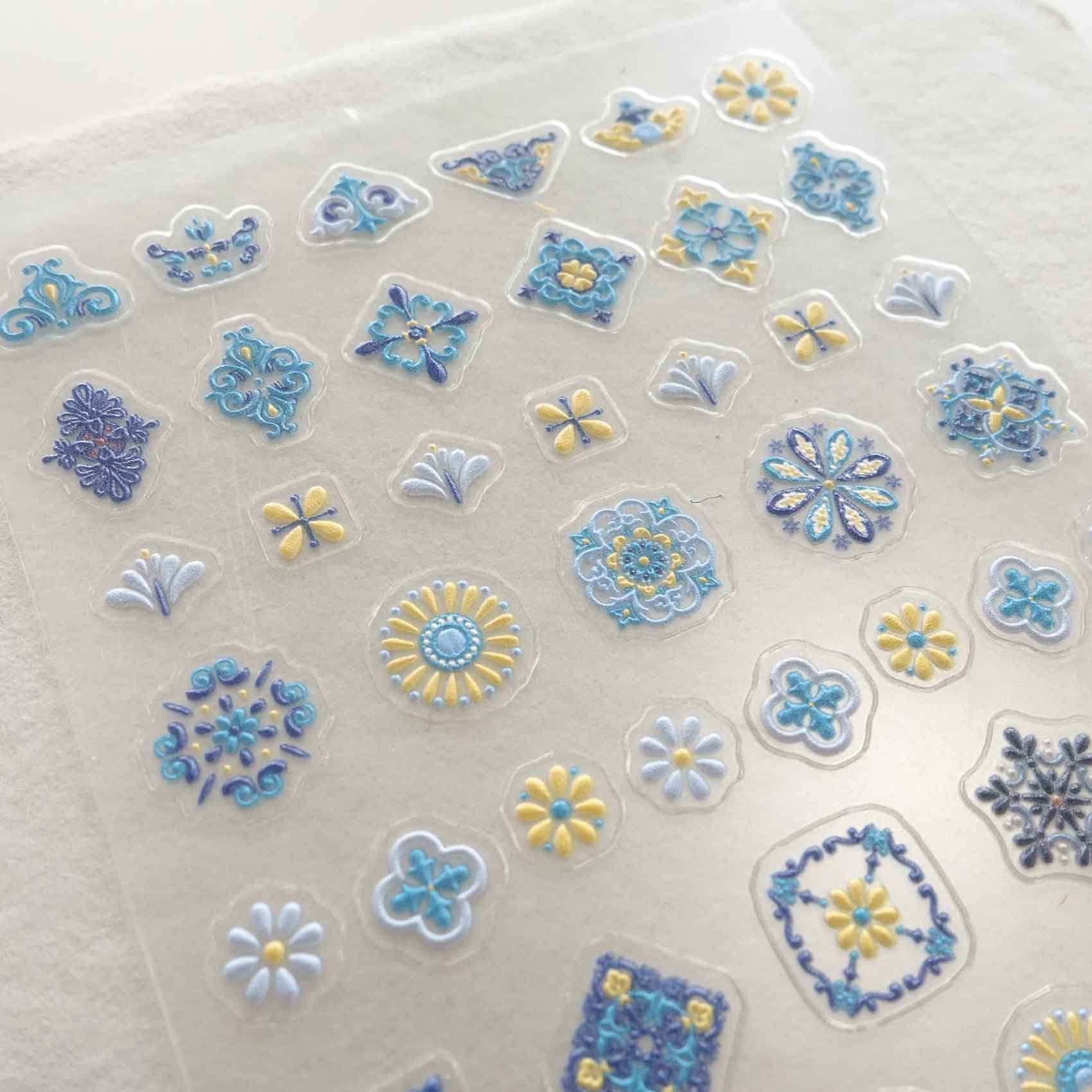 blue yellow tile 3D stickers for wax seal art