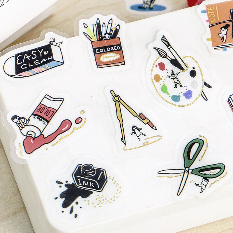 Blue Stationery Little People | Kobito No Kuni | Planner Flake Stickers | BGM