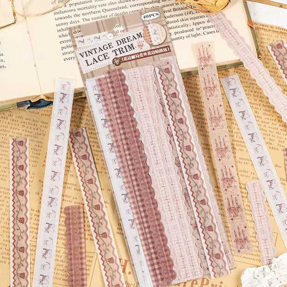 Brown VIntage Lace Trim Washi Paper Strip Stickers