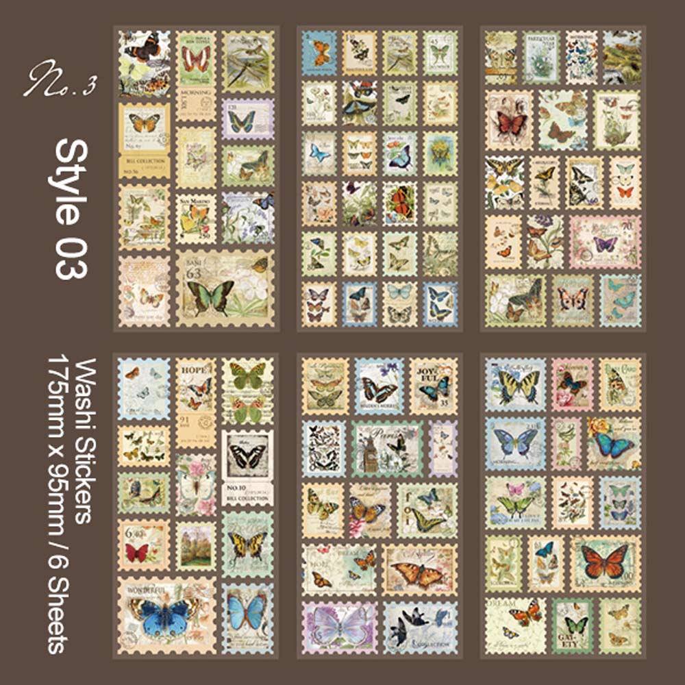 Butterfly Guide 6-Sheet 'Washi Paper Postage Stamp' Stickers Sheet