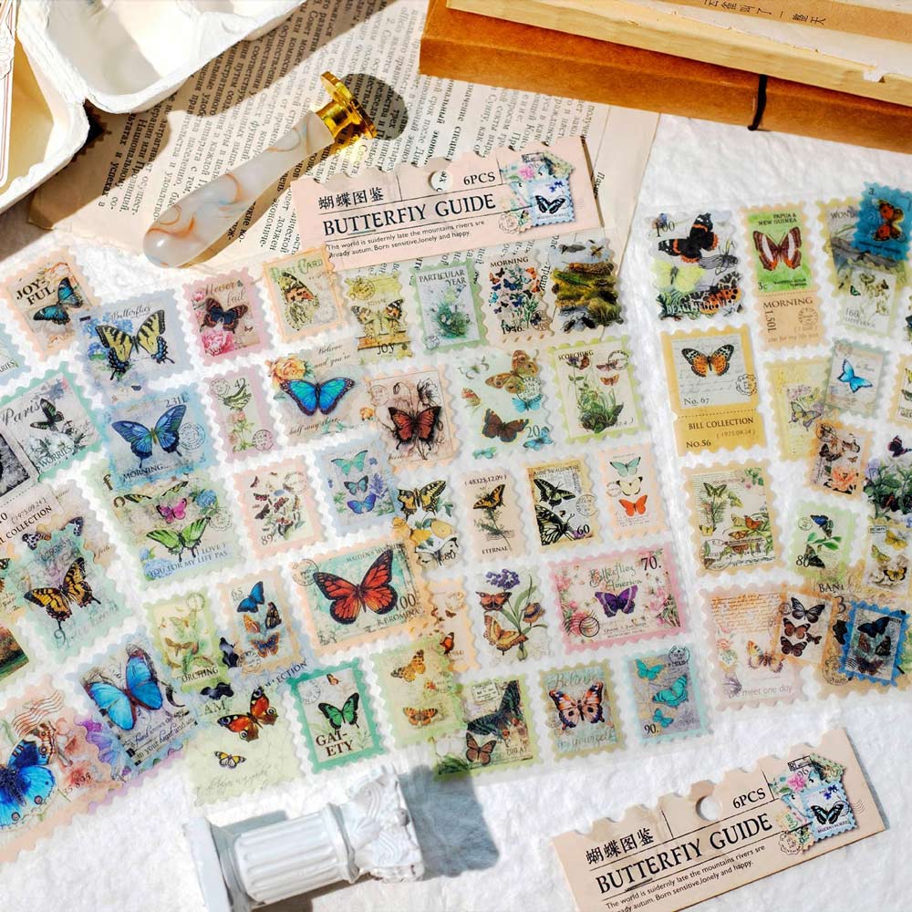 Butterfly Guide 6-Sheet 'Washi Paper Postage Stamp' Stickers Sheet