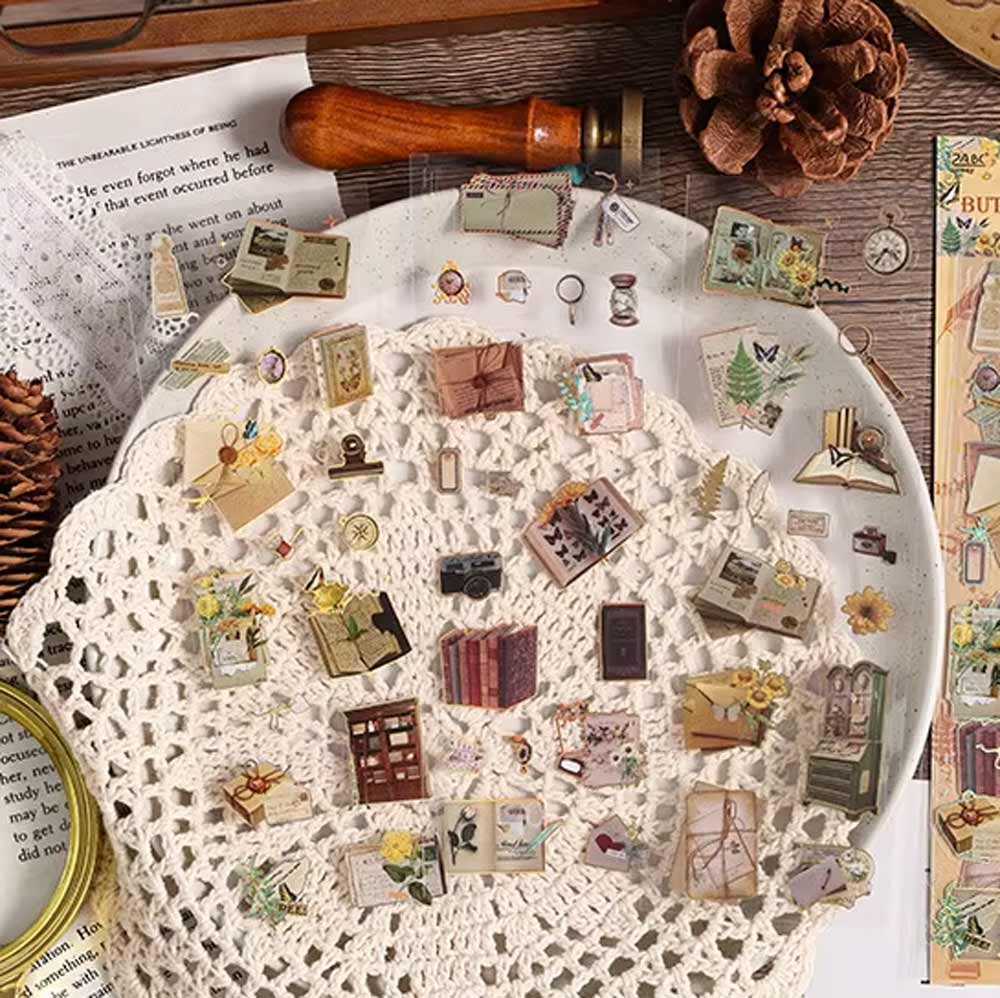Butterfly Plants Books Letters Nostalgic 3-Sheet Stickers Sheet