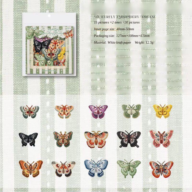 Butterfly Embroidery Dream Paper Flake Stickers