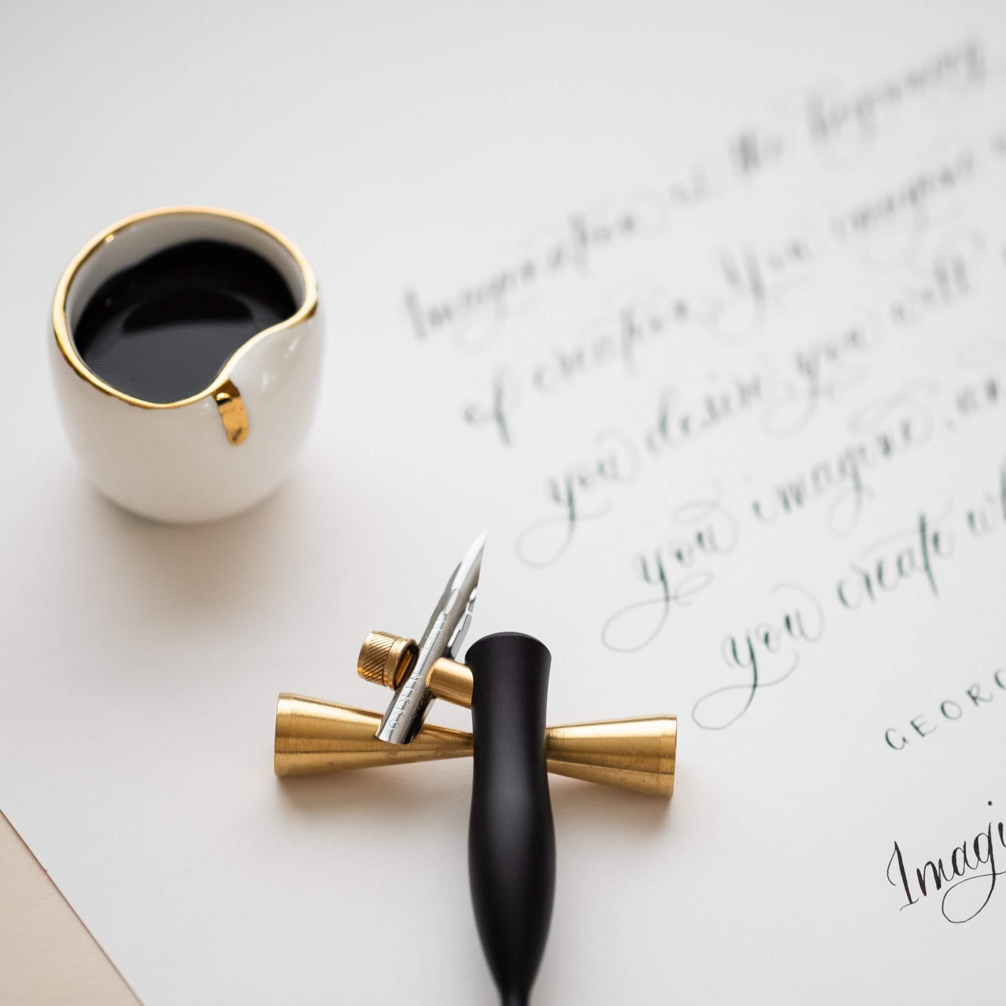 Black Flourish Oblique Calligraphy Pen Holder | Tom's Studio