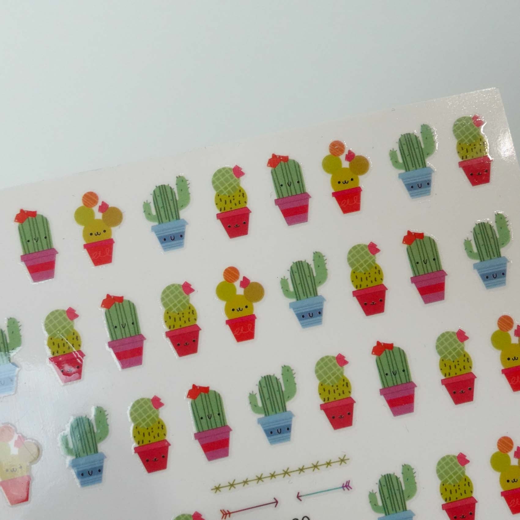 Cactus Pot Plants Clear-Backed Decorative Stickers Sheet