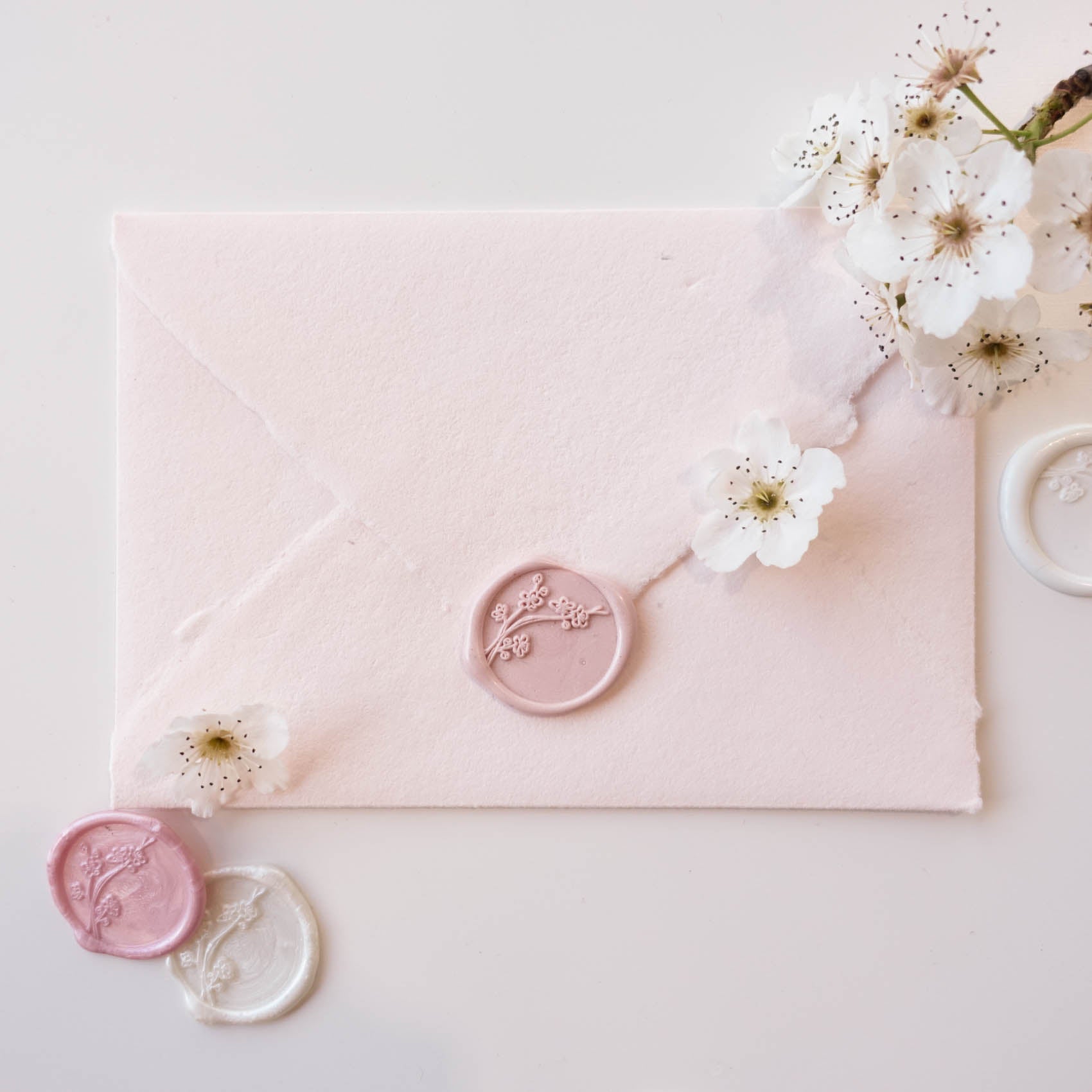 Cherry blossom wax seal stamp on pink envelope sakura fiona ariva australia