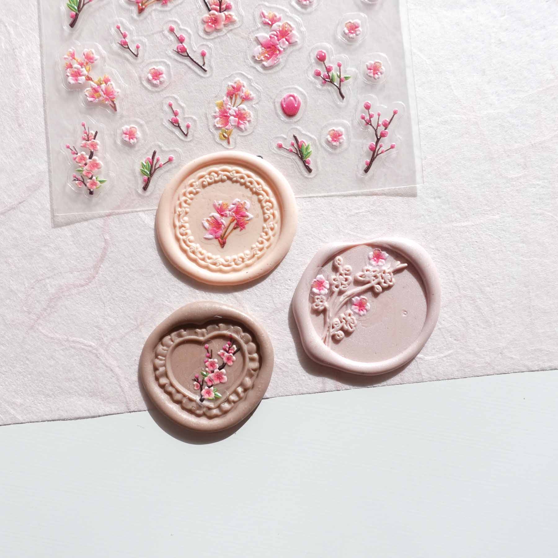 Cherry Plum Blossom Pink 3D Clear-backed Decorative Stickers Sheet