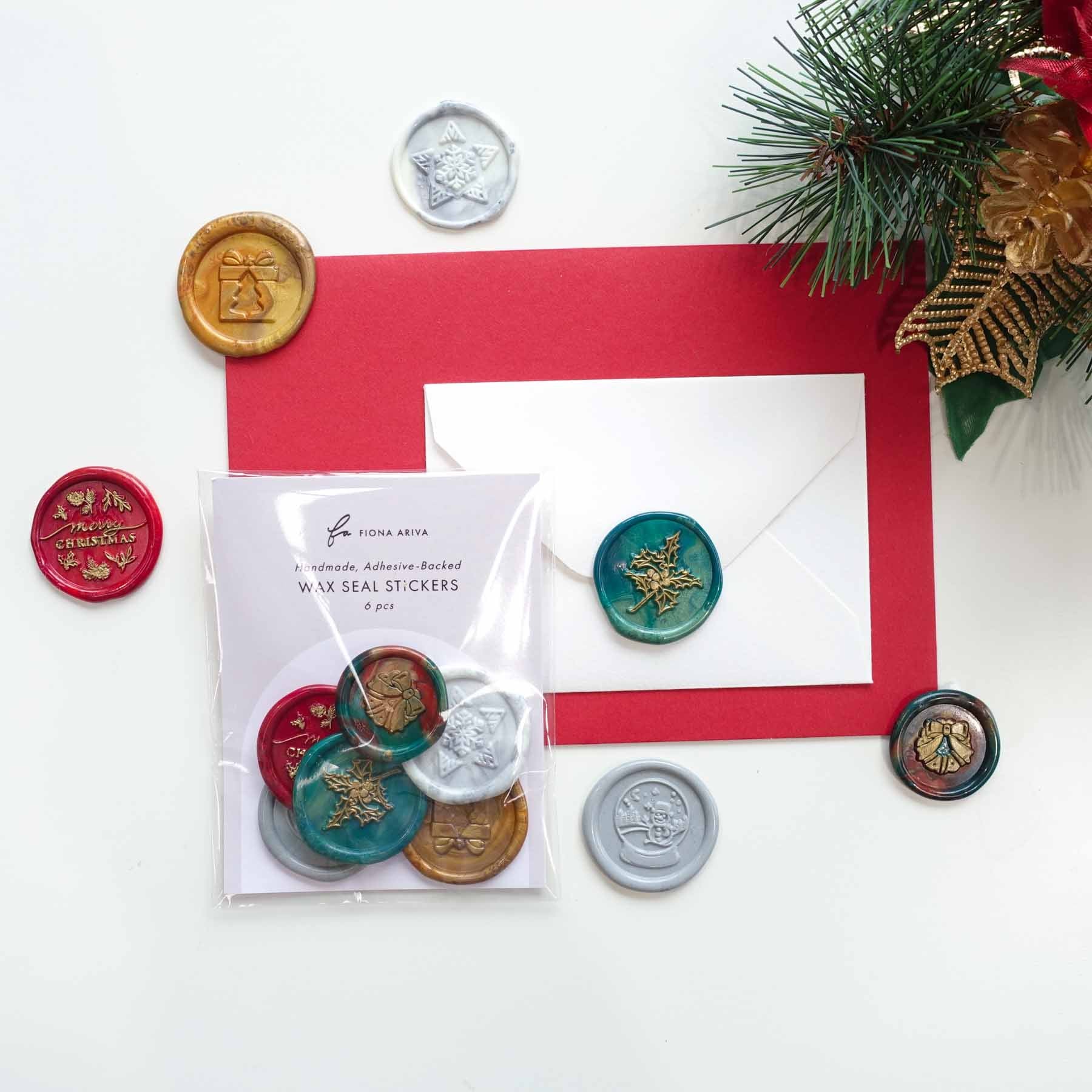 Assorted Christmas Premade Self Adhesive Wax Seal Stickers 6-pack