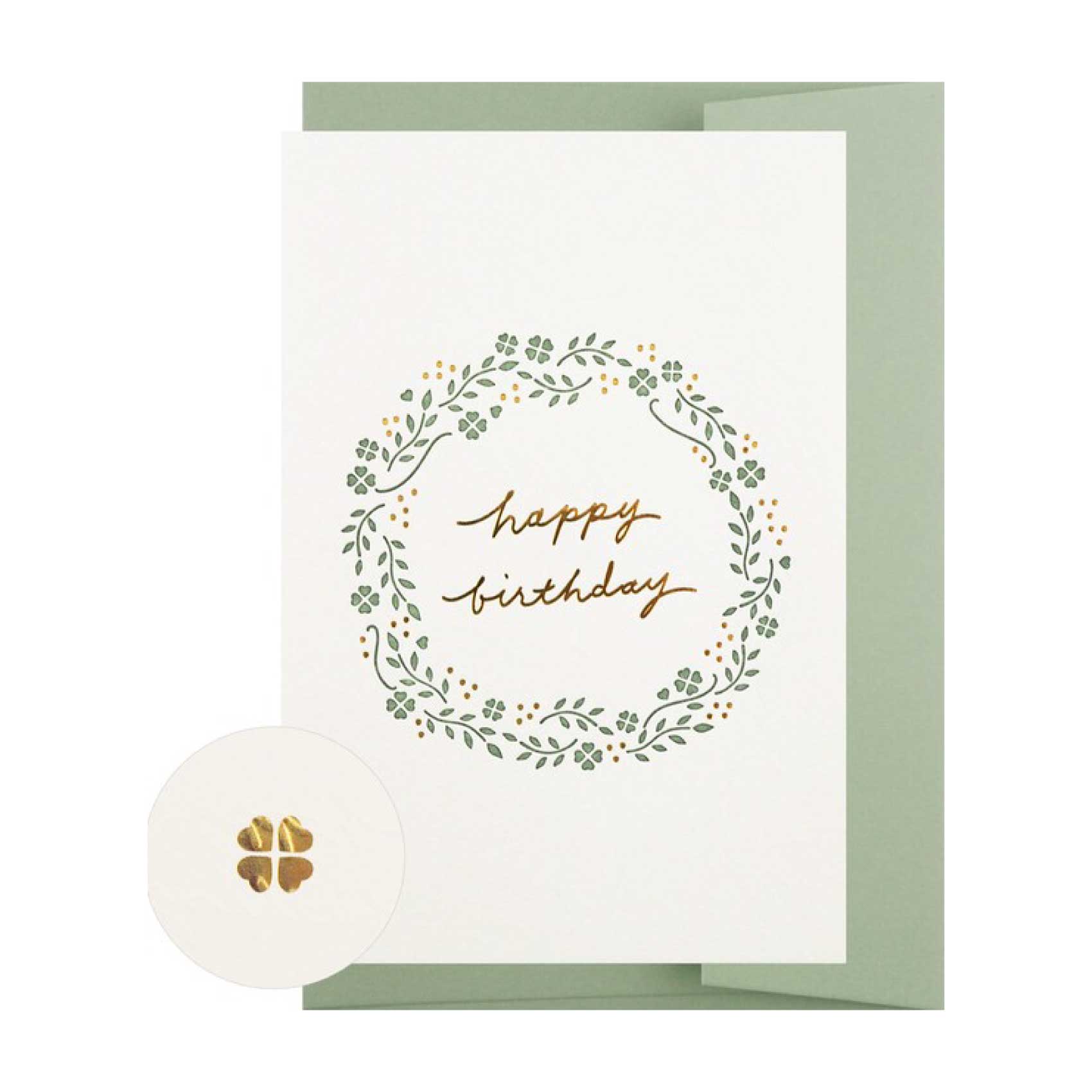 Bonheur Clover Wreath Happy Birthday Gold Foil Greeting Card