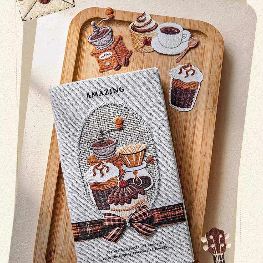 Coffee 'Warm Little Things' Embroidery Style Paper Flake Stickers