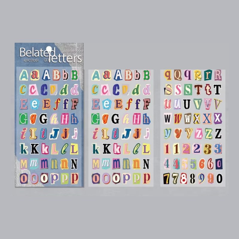 Colourful Rainbow A to Z Alphabet 'Belated Retro' Letters Magazine Cutout 2-Sheet Sticker Sheet