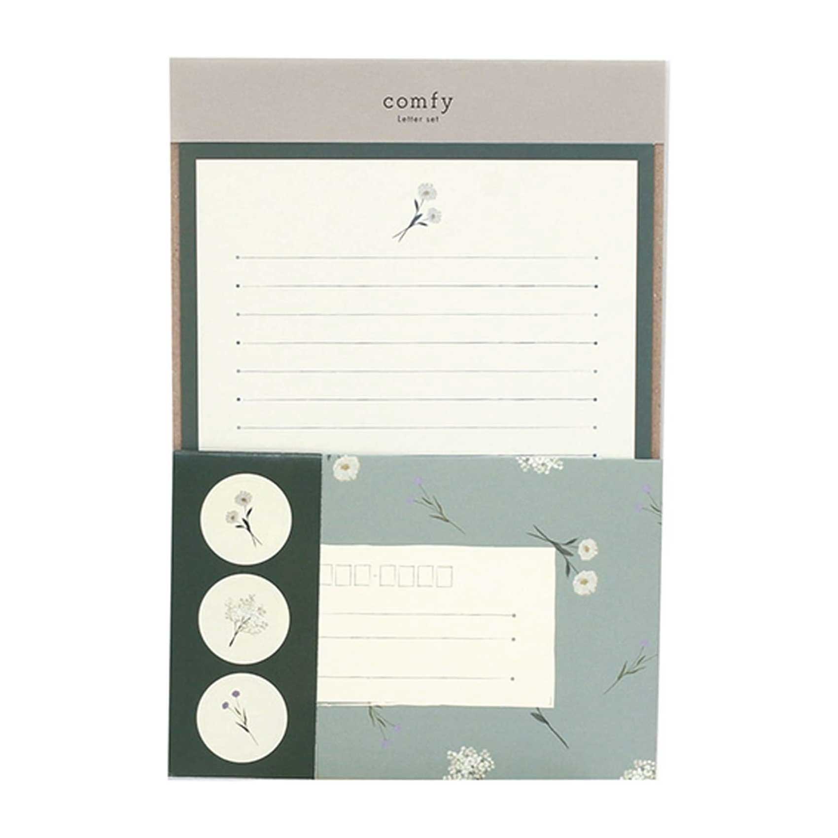 comfy teal flowers letter writing set with stickers japanese australia