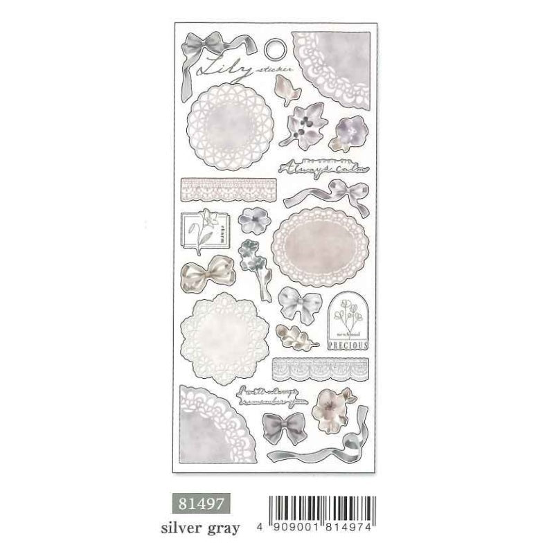 Silver Gray Bows Lace Doily 'Lily' Sticker Sheet