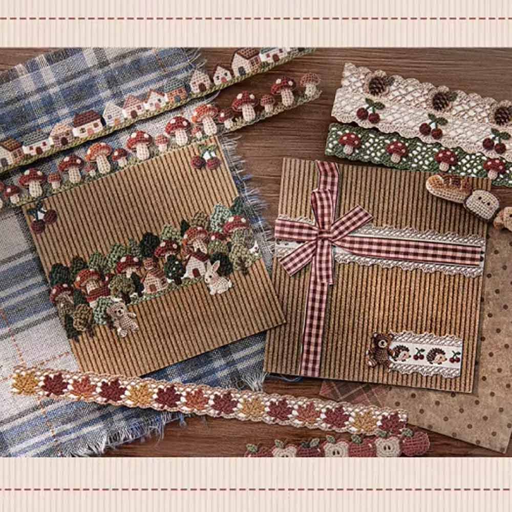 'Retro Handcrafted' Crochet Trim Card Paper Strip Stickers