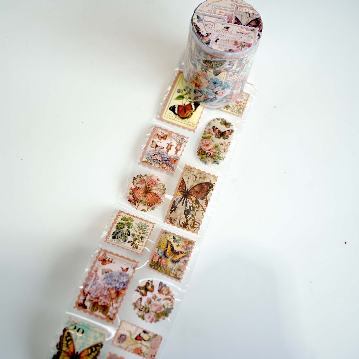 Dawn Blossoms & Butterflies Postage Stamp Diecut Sticker Roll