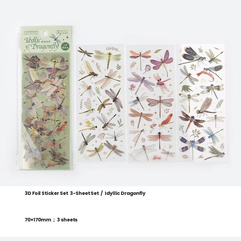 Idyllic Dragonfly 3-Sheet 'Cardlover Deco Sticker' Stickers Sheet
