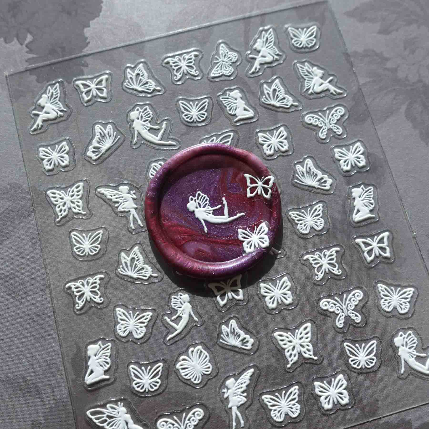 Fairy Butterfly Outlines White 3D Clear-backed Decorative Stickers Sheet