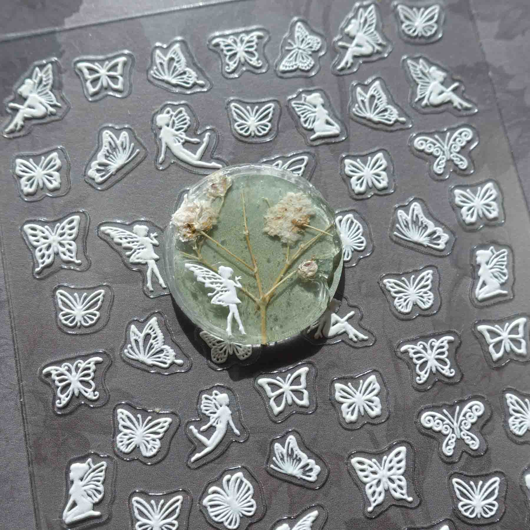 Fairy Butterfly Outlines White 3D Clear-backed Decorative Stickers Sheet