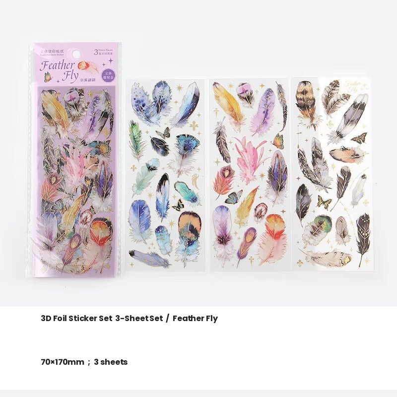 Feather Fly 3-Sheet 'Cardlover Deco Sticker' Stickers Sheet
