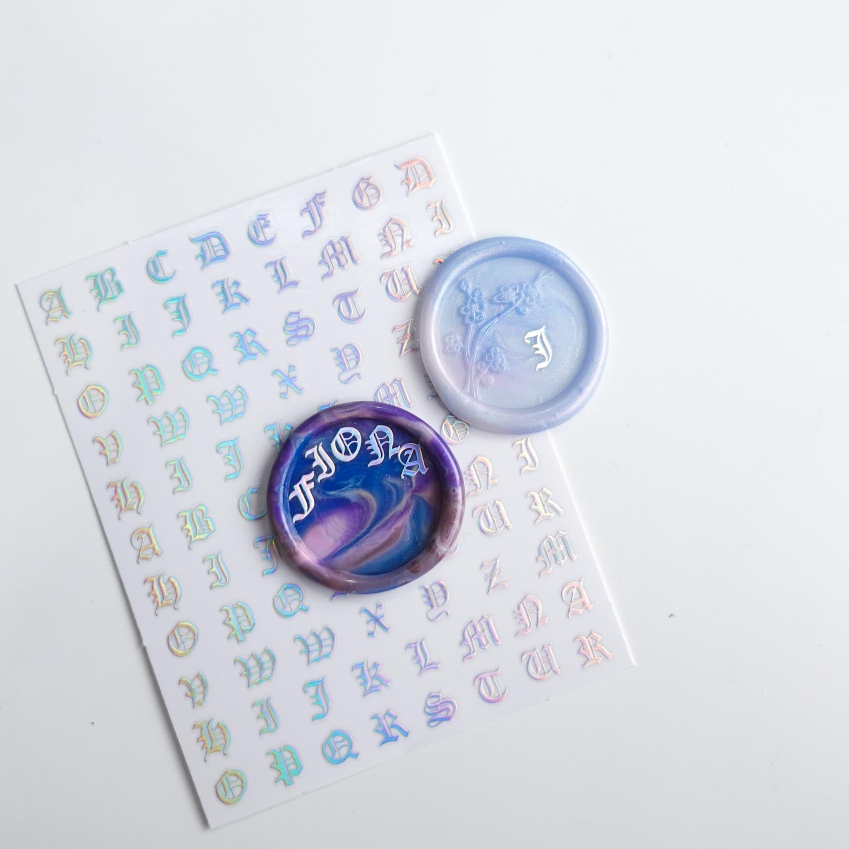 Holographic Alphabet Letters Gothic Script Clear-Backed Decorative Stickers Sheet