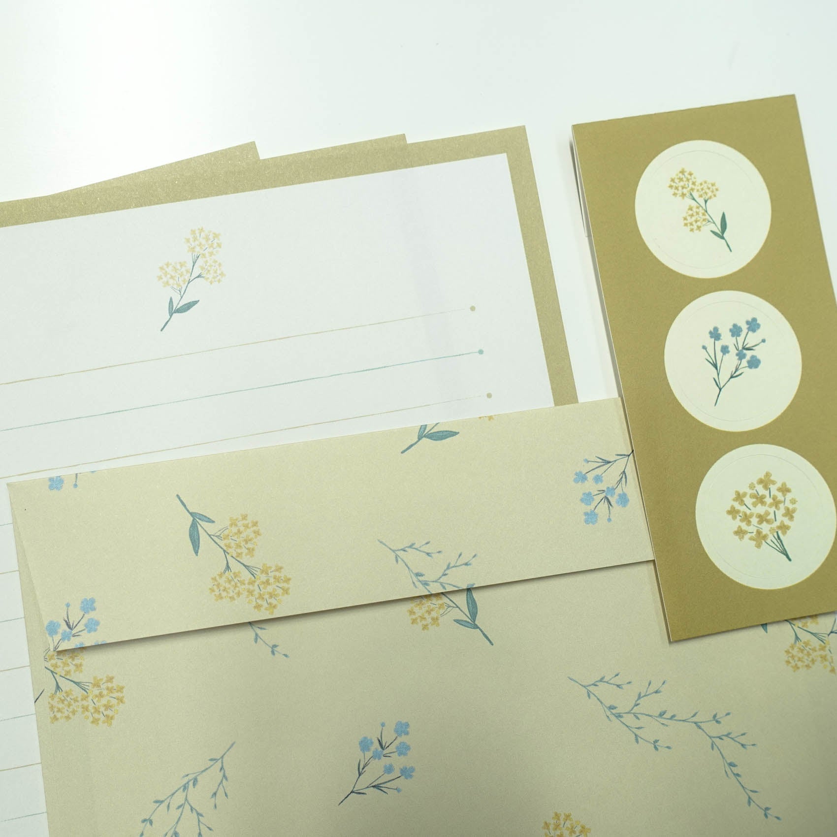 comfy mustard yellow flowers letter writing set with stickers japanese australia