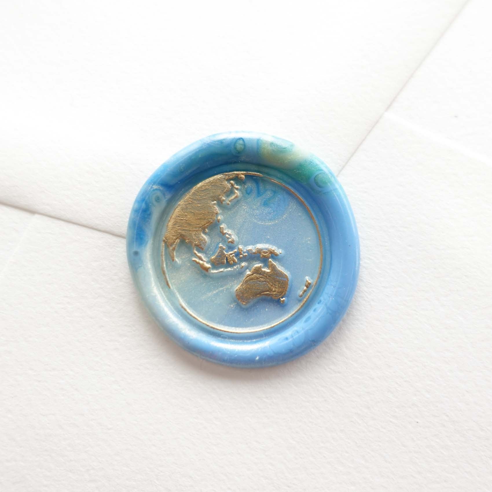 Earth Globe wax seal stamp, wax seal kit or stamp head