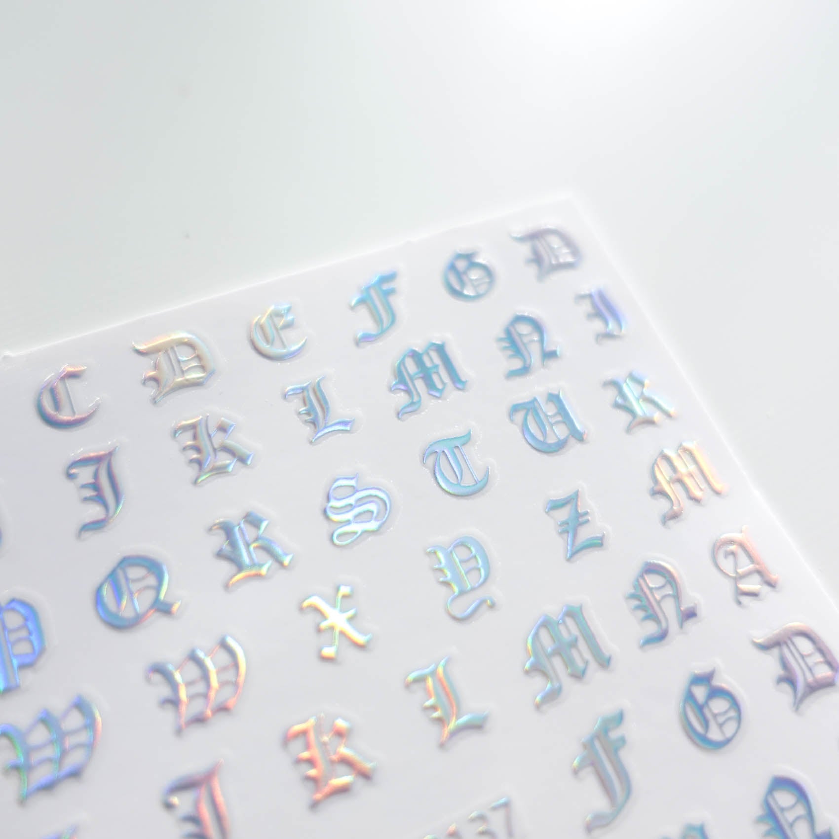 Holographic Alphabet Letters Gothic Script Clear-Backed Decorative Stickers Sheet