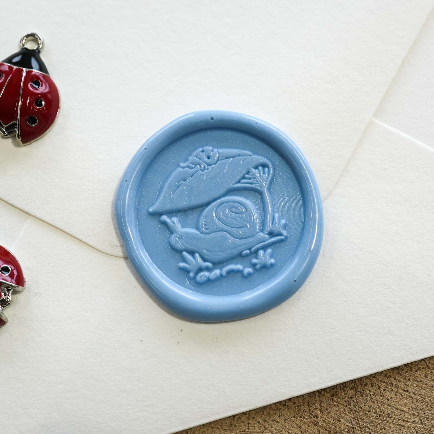 Whimsical snail and ladybug wax seal stamp fiona ariva Australia