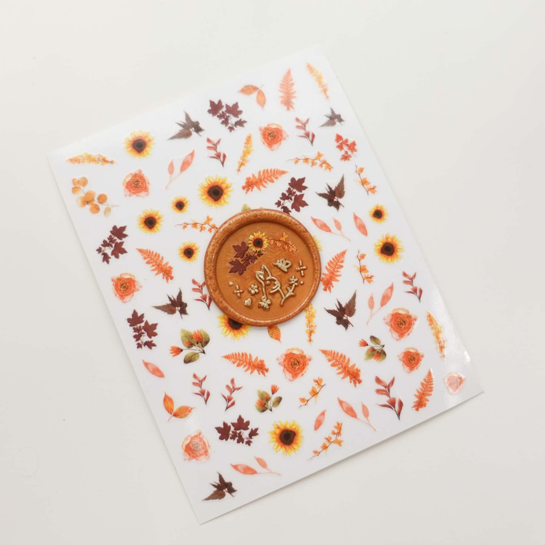 Sunflower Autumn Leaves Clear-Backed Decorative Stickers Sheet