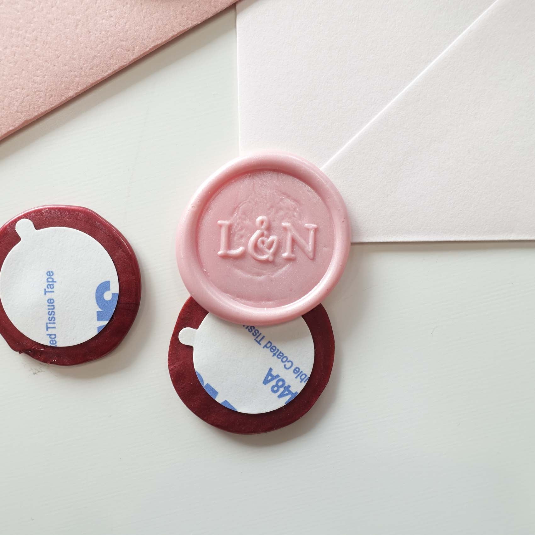 simple heart wedding initials custom wax seal stickers premade with adhesive backing by fiona ariva australia