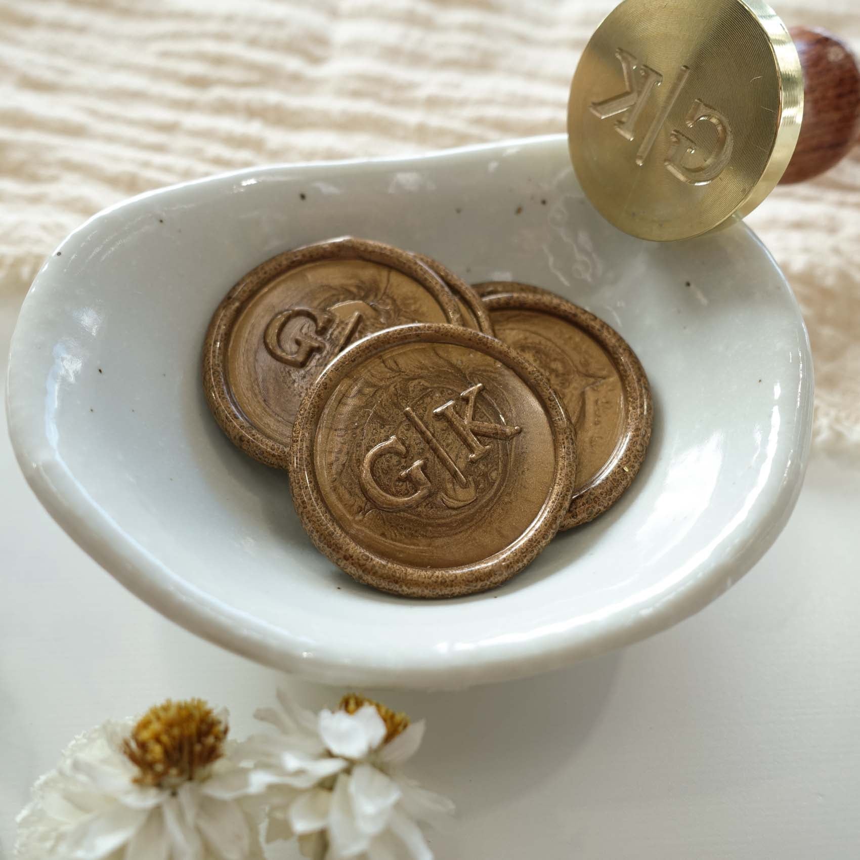 Minimalist wedding monogram semi custom initials wax seal stamp or kit