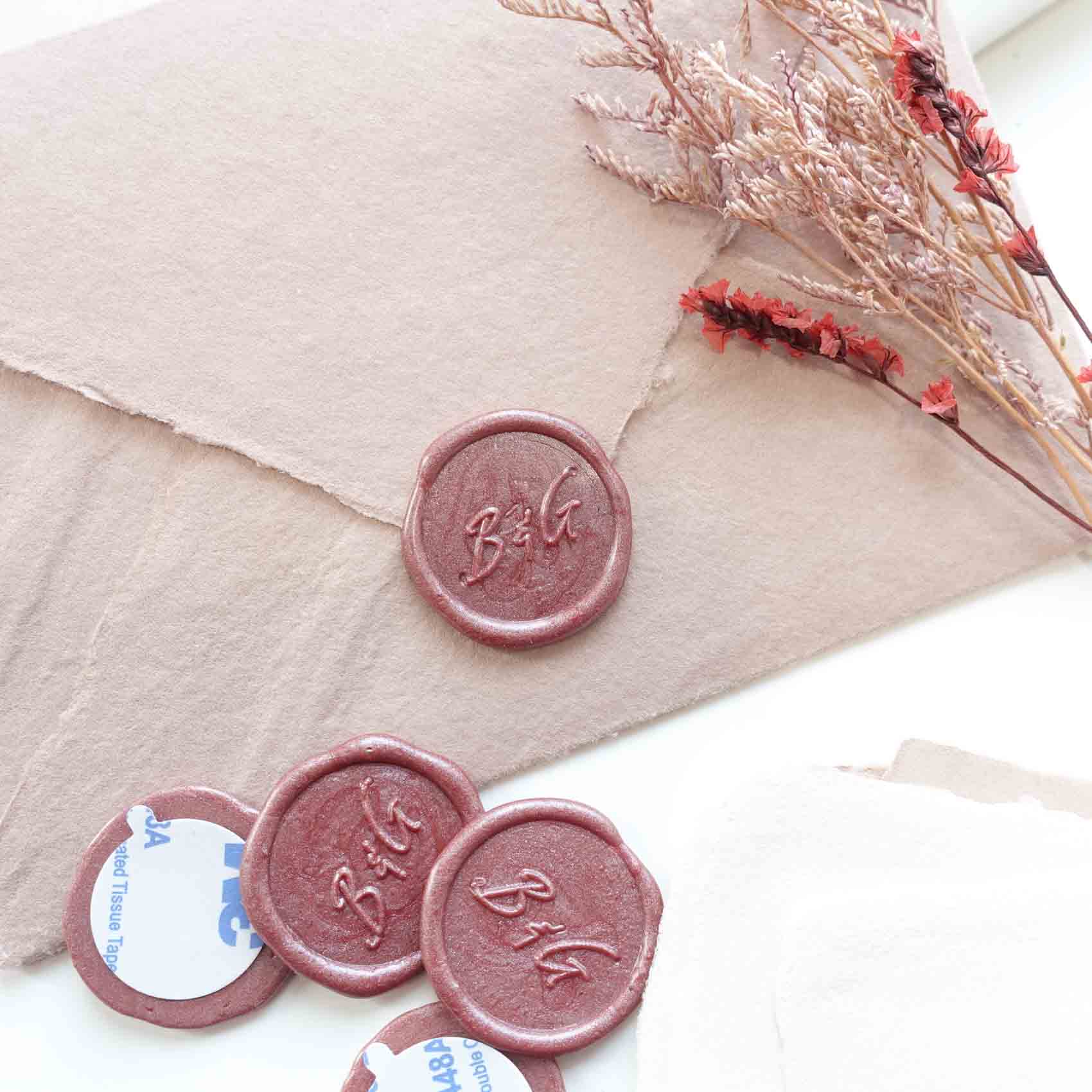 Antique rose sealing wax beads with wedding initials wax seal on envelope Australia