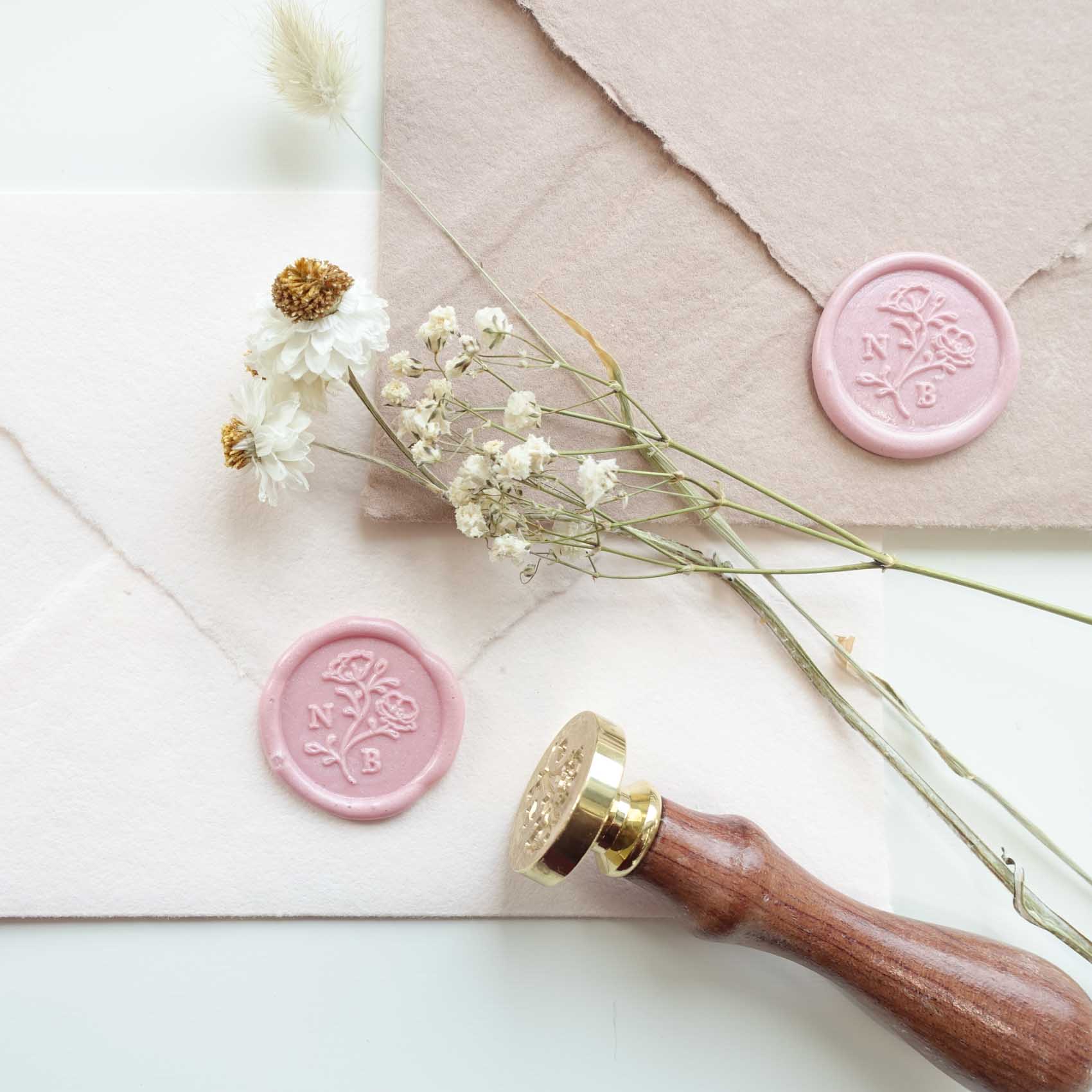 Primrose baby pale rose pink with wedding initials wax seal Australia