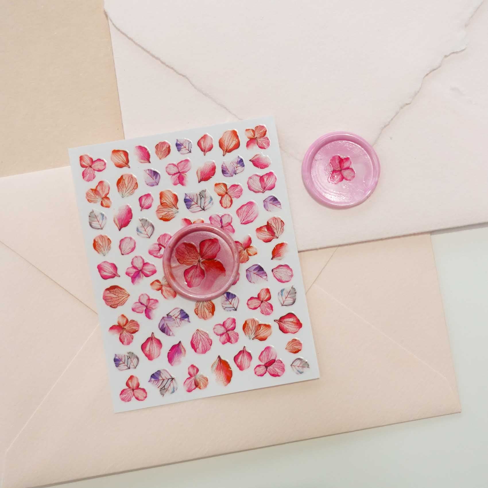 Pink Hydrangeas Clear-Backed Decorative Stickers Sheet