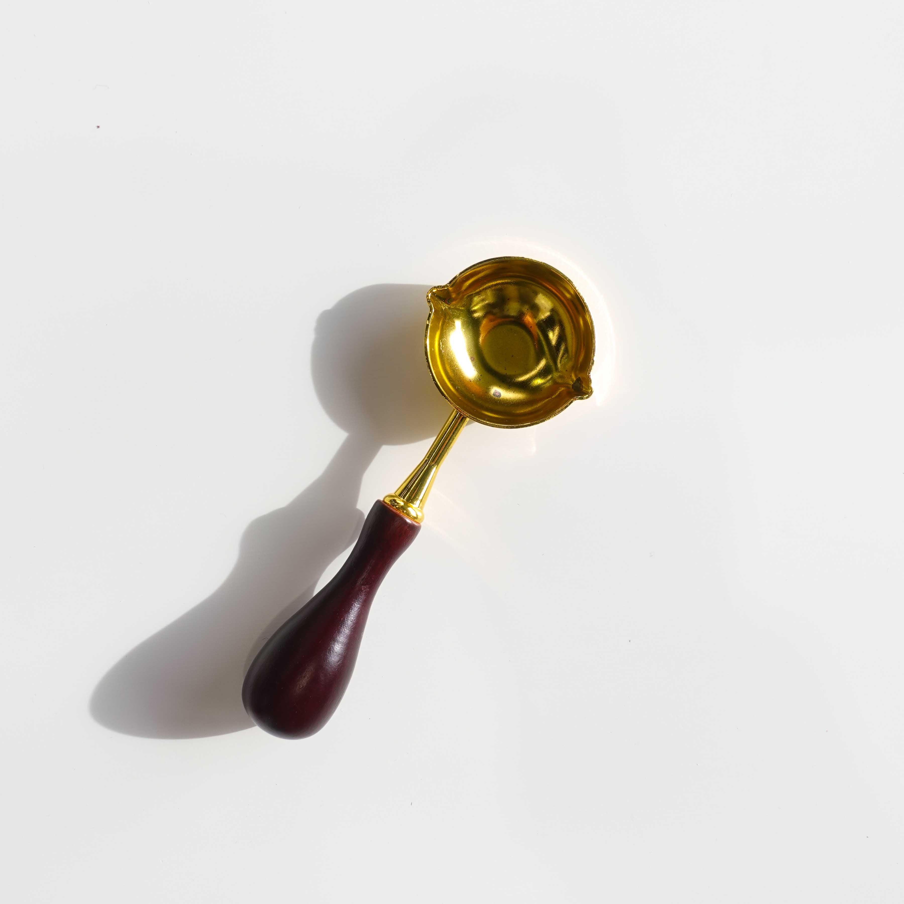 Double Spout Gold Wide Shallow Wood handle wax melt spoon [SECONDS]