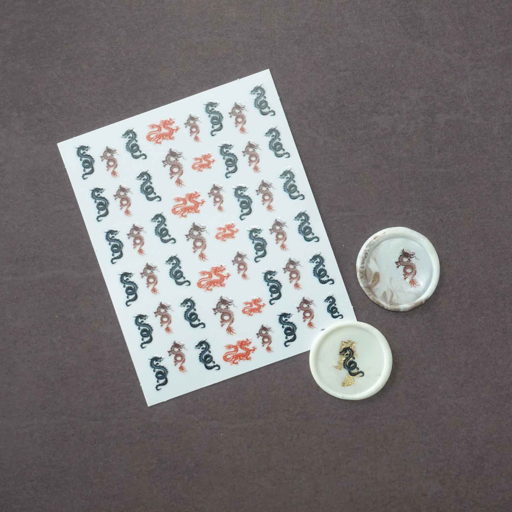 Dragons | Red Black Brown | Clear-Backed Decorative Stickers Sheet