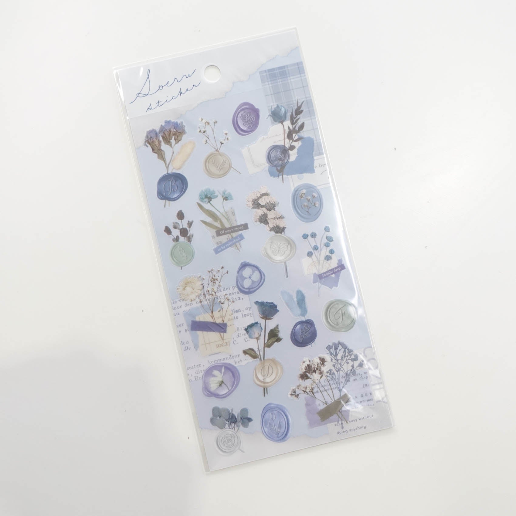Soeru Sticker Sheet with Floral Wax Seal Pictures - Blue