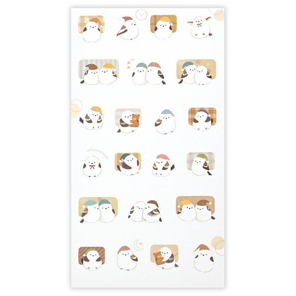 Japanese Snow Fairy Bird 'Mattari Animals' Mellow Night Stickers Sheet