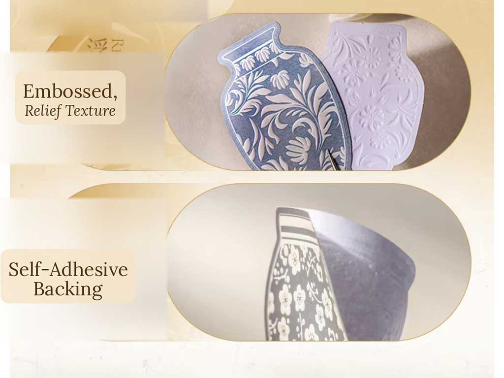 Frost Blossom Embossed Vases Card Paper Flake Stickers