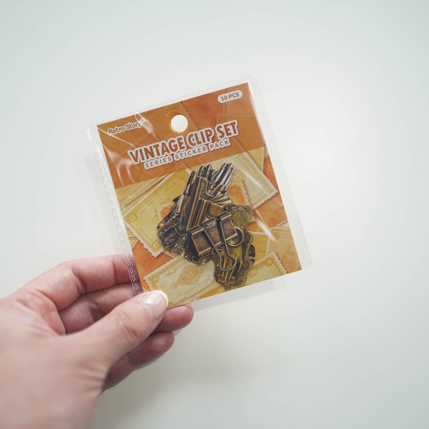 Gilded Bronze Hands Notebook Bulldog 'Vintage Clips Set' Flake Stickers