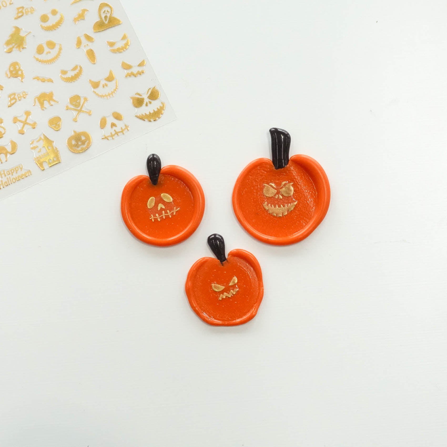 Jack O' Lantern Pumpkin Gold Halloween Clear-Backed Decorative Stickers Sheet