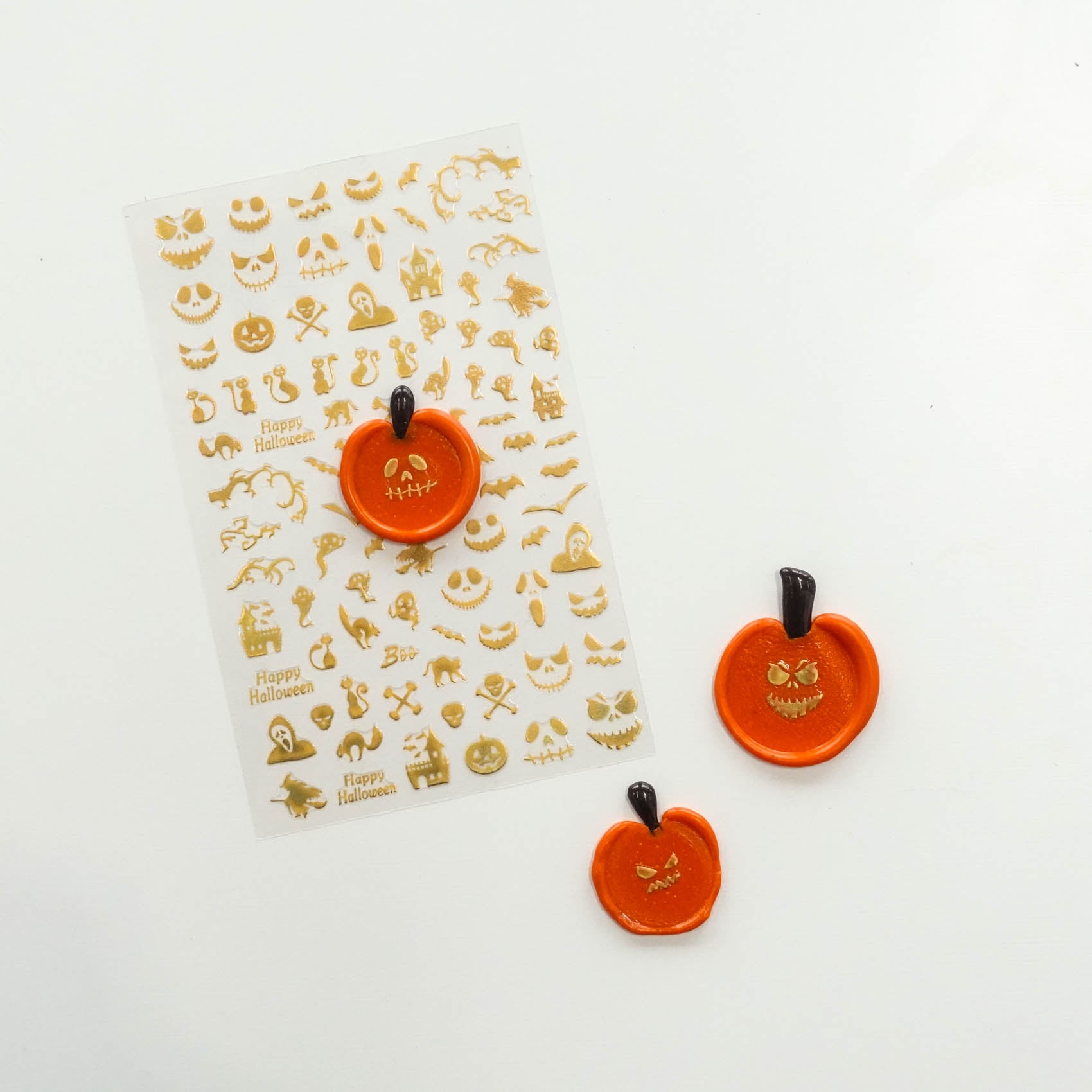 Jack O' Lantern Pumpkin Gold Halloween Clear-Backed Decorative Stickers Sheet