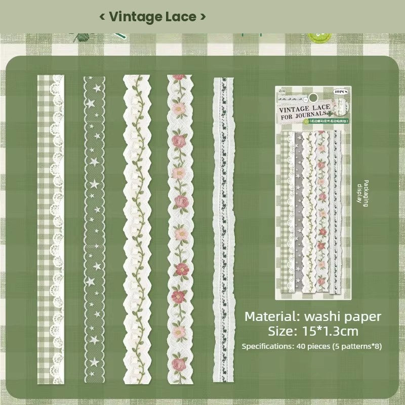Green Vintage Lace For Journals Lace Trim Washi Paper Strip Stickers