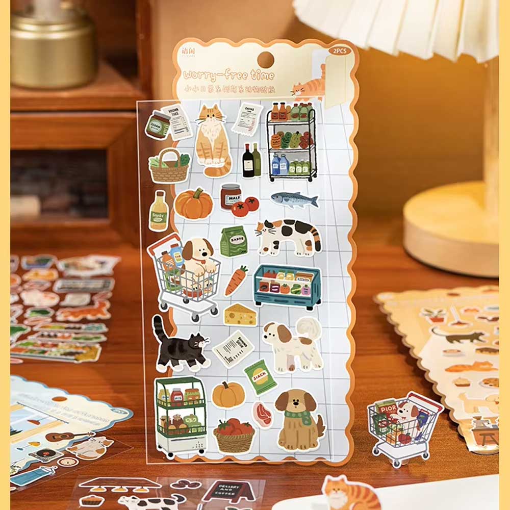 Grocery Shopping Cats & Dogs 'Worry-free Time' 2-Sheet Stickers Sheet