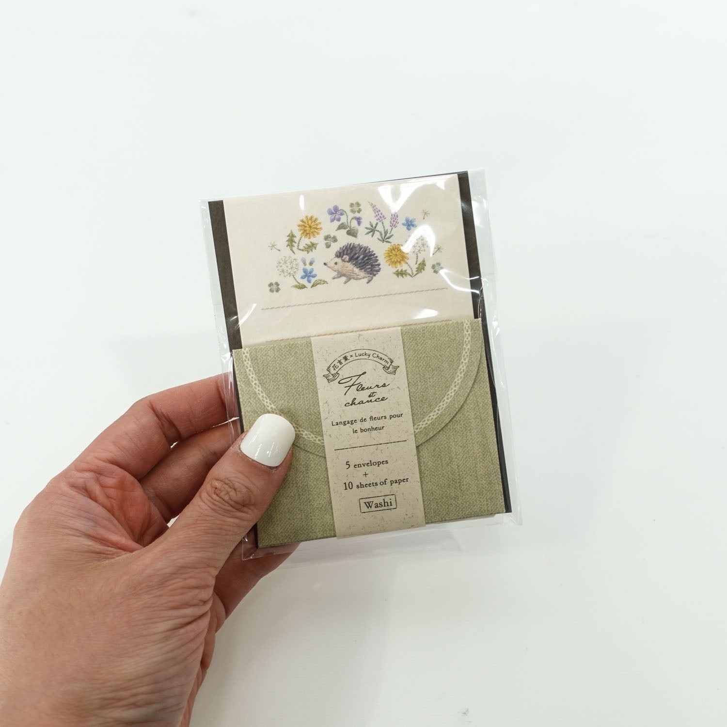 Hedgehog in a Flower Field | 'Lucky Charm Fleurs et Chance' | Mini Letter Writing Set