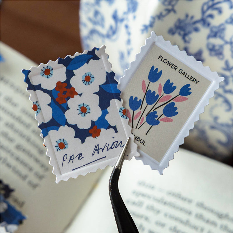Iris Letter Blue Retro Postage Stamp Style Matchbox Flake Stickers