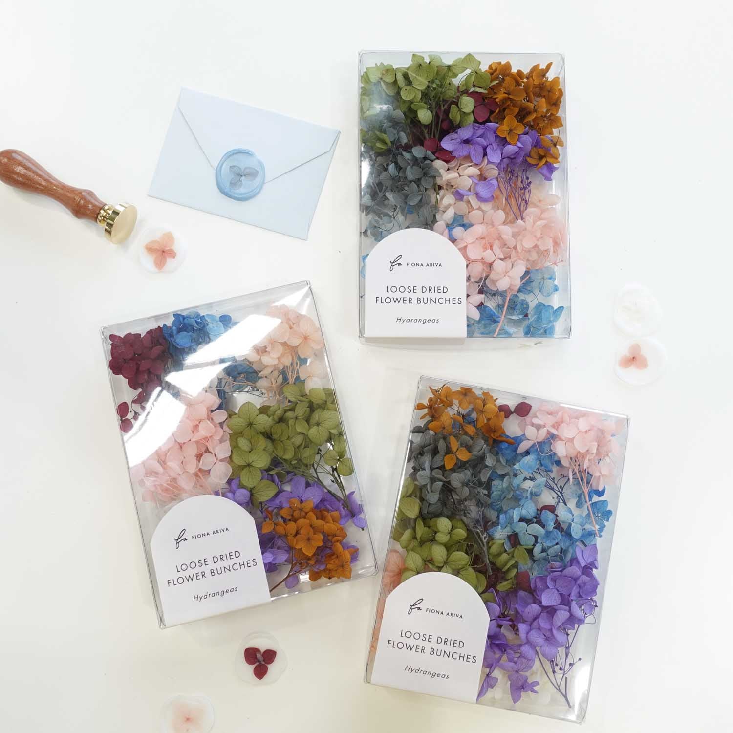 Loose Dried Hydrangea Flower Bunches - Assorted Rainbow Colour Mix Australia